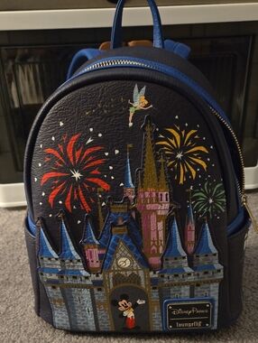 Loungefly Navy Blue Castle & Fireworks Backpack